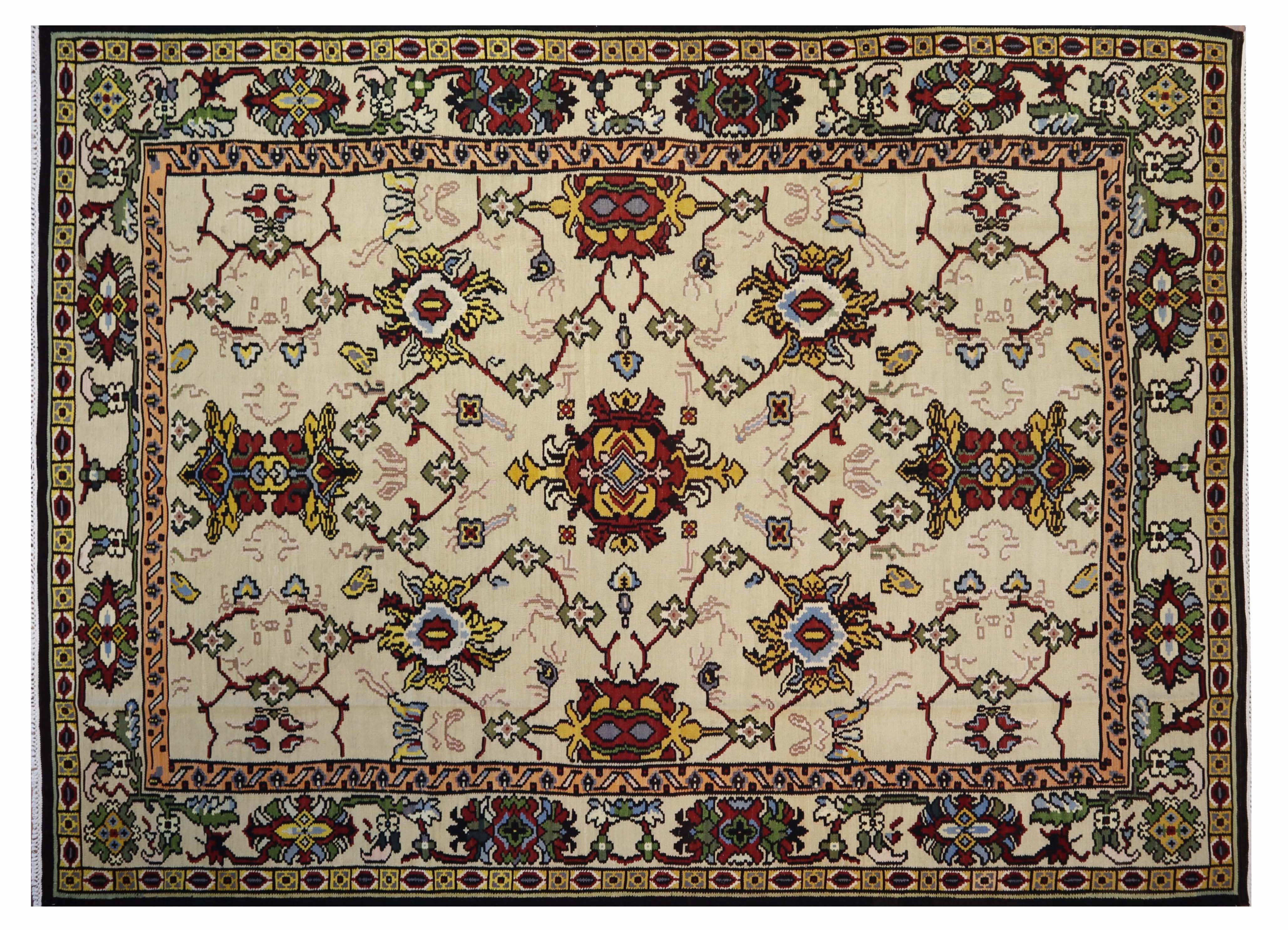 Floral Kilim rug, 7'9" x 10'10", from Balkan