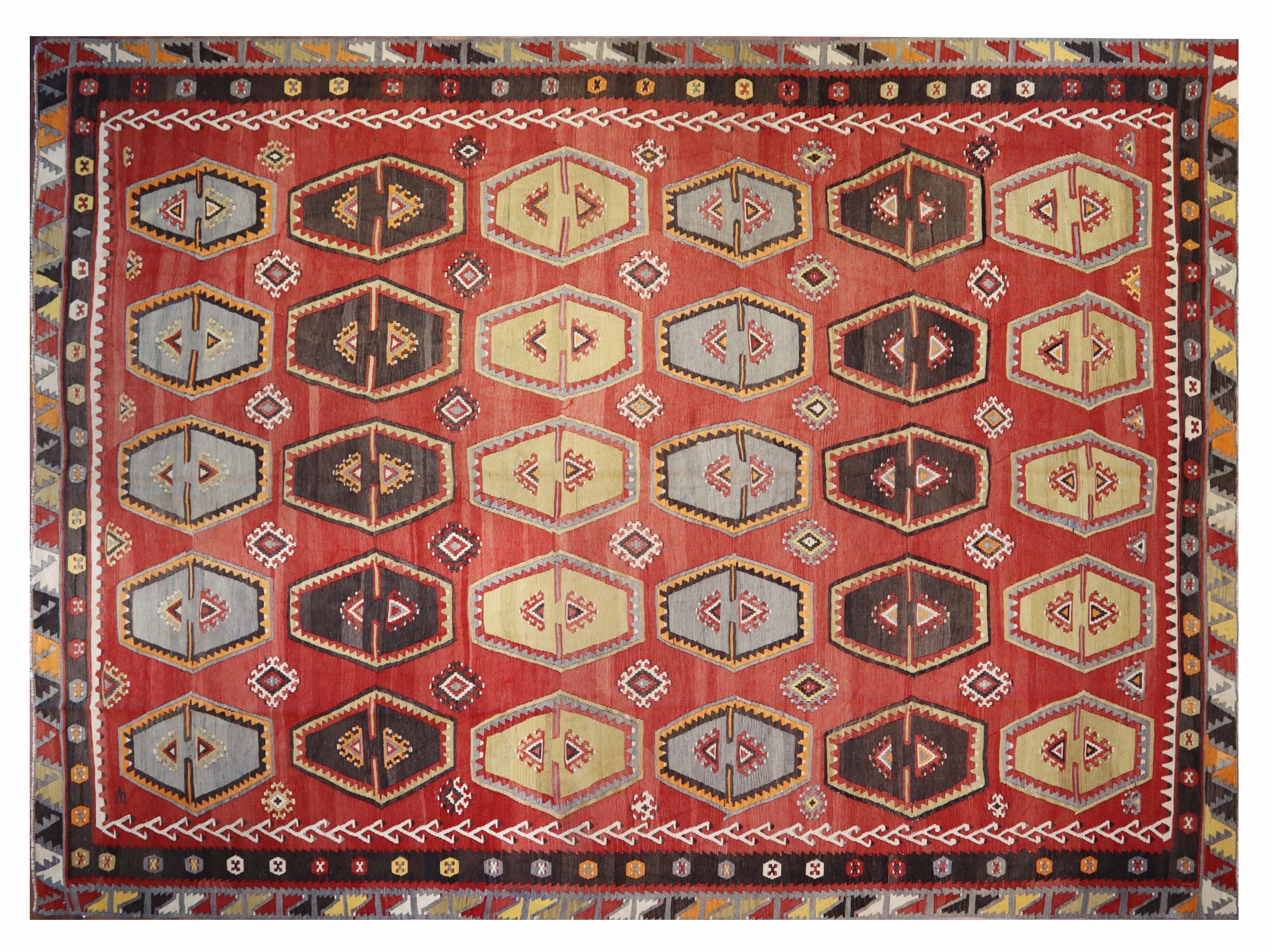 Geometric Kilim rug, 8'6" x 11'9", from Turkey